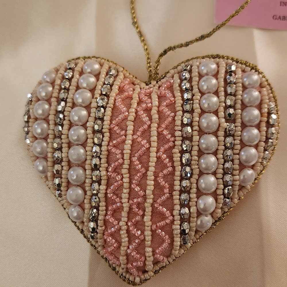 All Set by Gabrielle Pink Beaded Heart Ornament - Picture 2 of 6